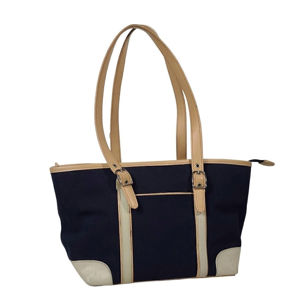 St. John Bays blue and tan shoulder bag purse
